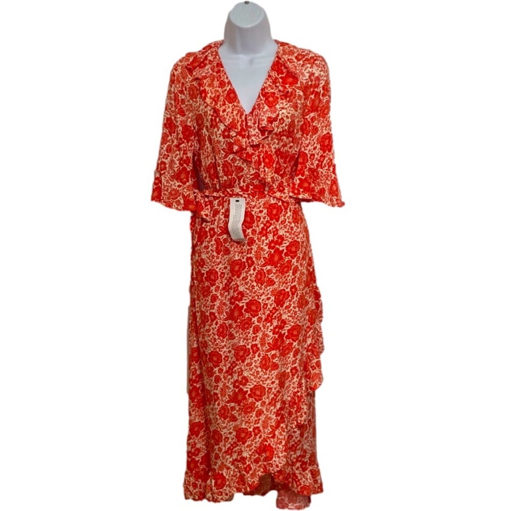 Topshop Floral Midi V-Neck Wrap Dress